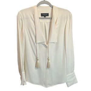 Derek Lam Ivory Silk Blouse Tassel Tie Neck Long Sleeve Quiet Luxury Sz 8